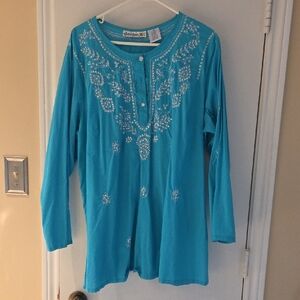 Denim 24/7 Blue Embroidered Blouse